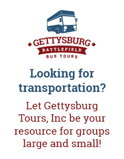 gettysburg battlefield bus tours logo with "looking for transportation? let gettysburg tours, inc be your resource for groups large and small!" written under it